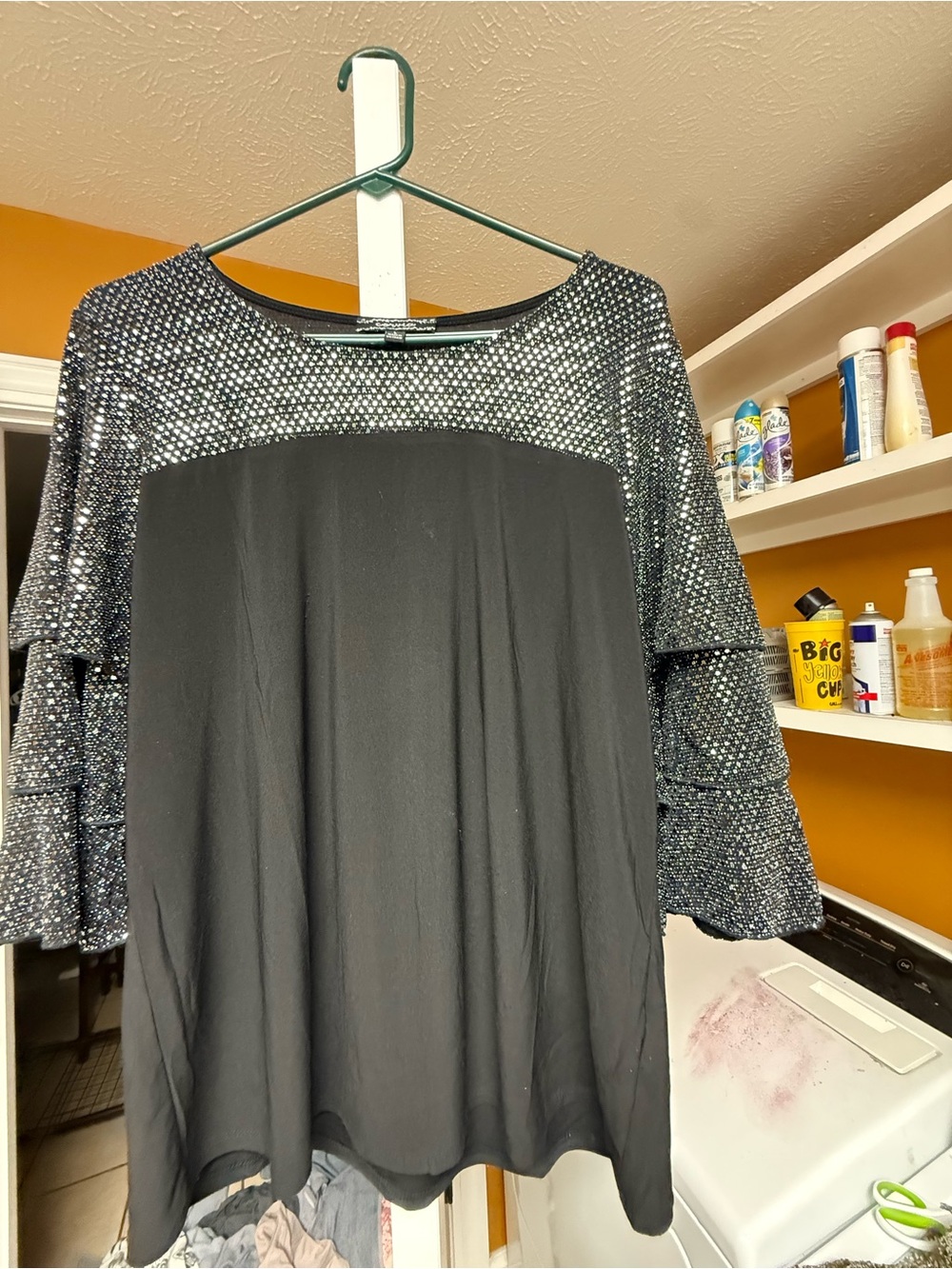 Corvia Black Top with Silver Sparkle Yoke